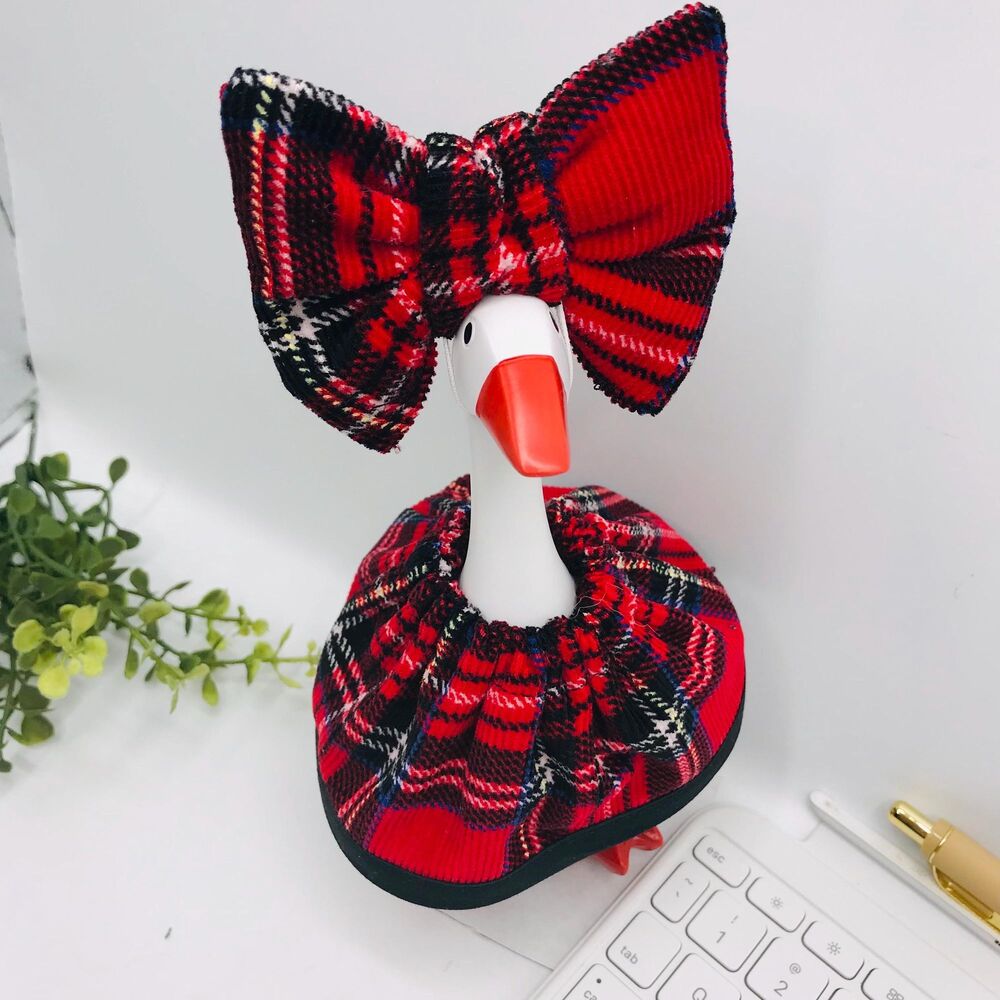 Desk Goose Dress & Bow Outfit For 7" Desktop Goose Christmas Tartan Plaid Red Bl